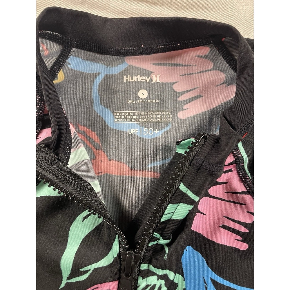 Hurley Leilani Rashguard Swim Top Long Sleeve Size S UPF 50+ Neon Tropical - Picture 3 of 11